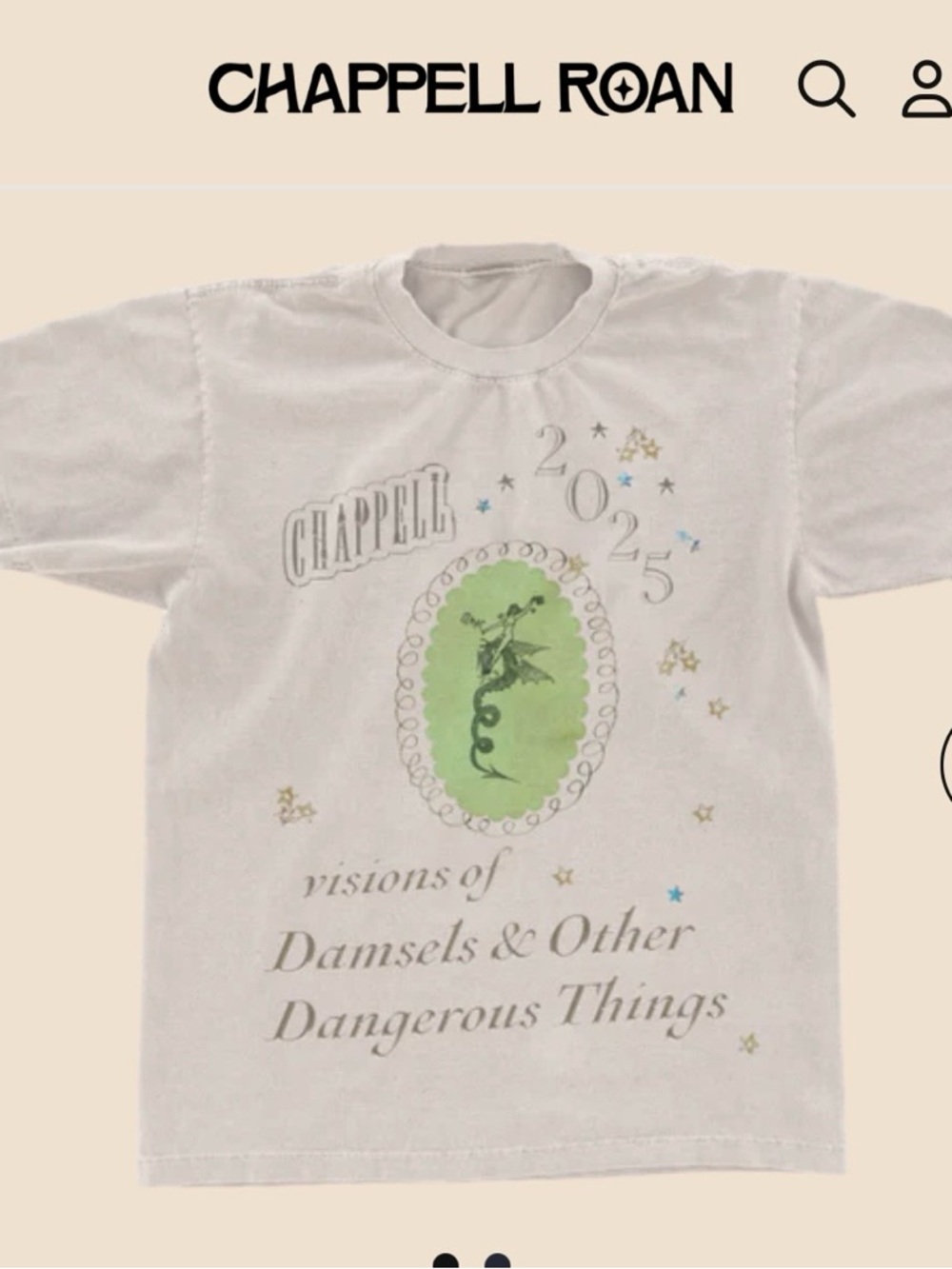 Chappell Roan 2025 popup concert tee-shirt, off white + green